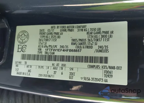 2017 Ford F-150 Xlt from USA, damaged, VIN 1FTFW1EF4HFB68857